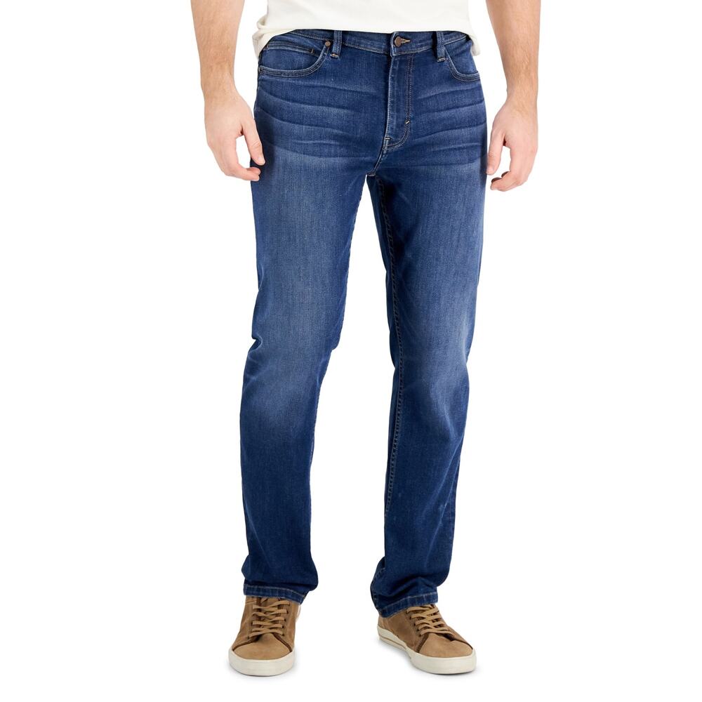 Alfani Men's Jon Medium Wash Straight Fit Stretch Jeans, blue 36/30 $60 - Picture 2 of 7